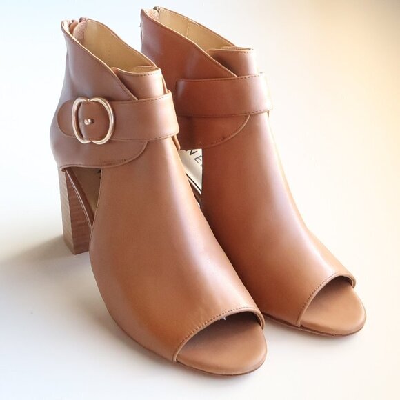 Vaneli Tan Leather Peep Toe Stacked Block Heel Bootie Shoes Ankle Boots Size 6 - Picture 3 of 16